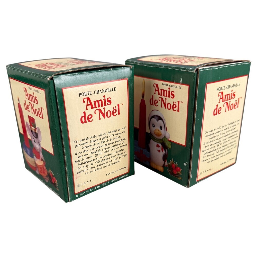 Christmas Candle Holders Set of 2 Mouse Penguin Holiday Friends Original Box - Picture 14 of 14